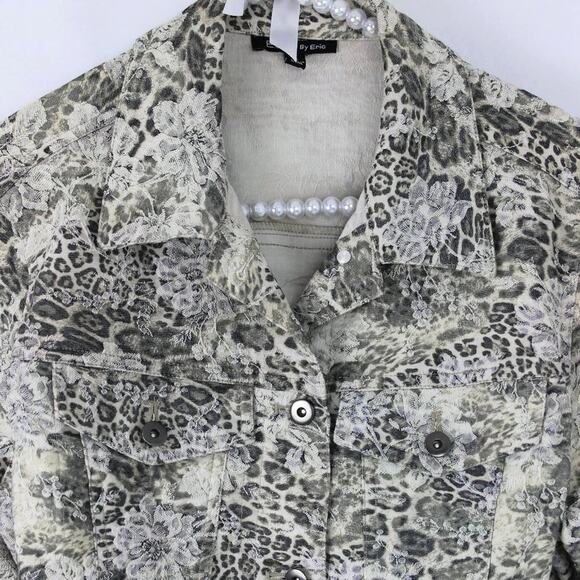E39 by Eric Women's Jacket Animal Print Floral Gray Stretch Jacket Size 4 - Picture 2 of 11